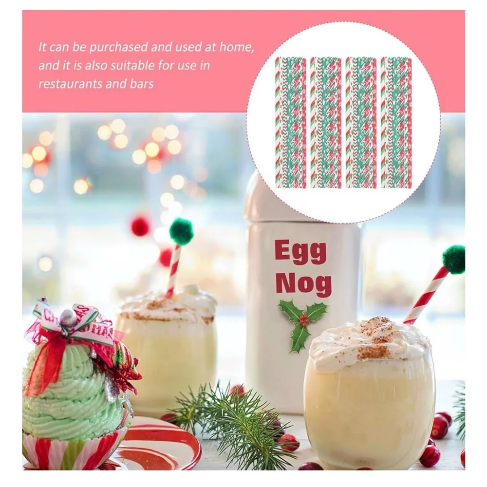Festive Disposable Degradable Straws - Red, Green, White, Christmas